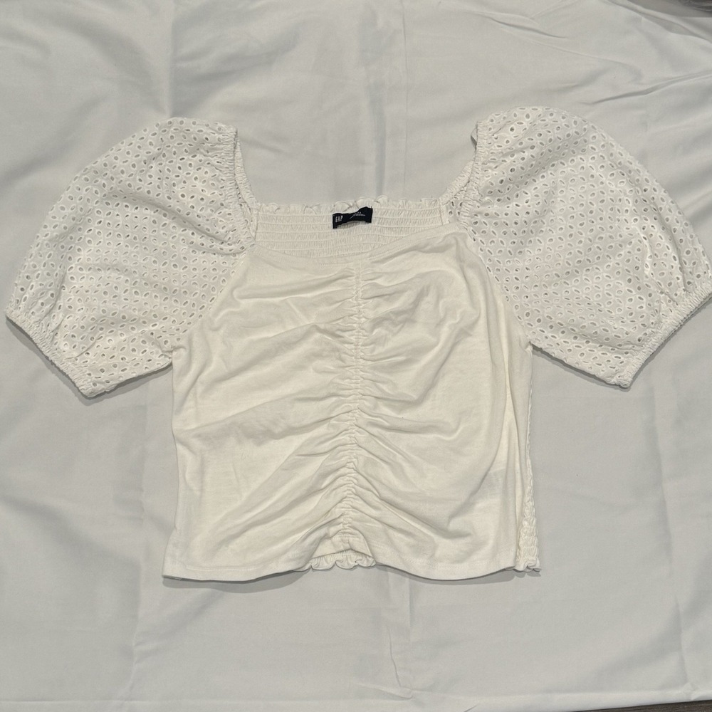 Gap White Womens Smock Eyelet Square Neck Top Size Small